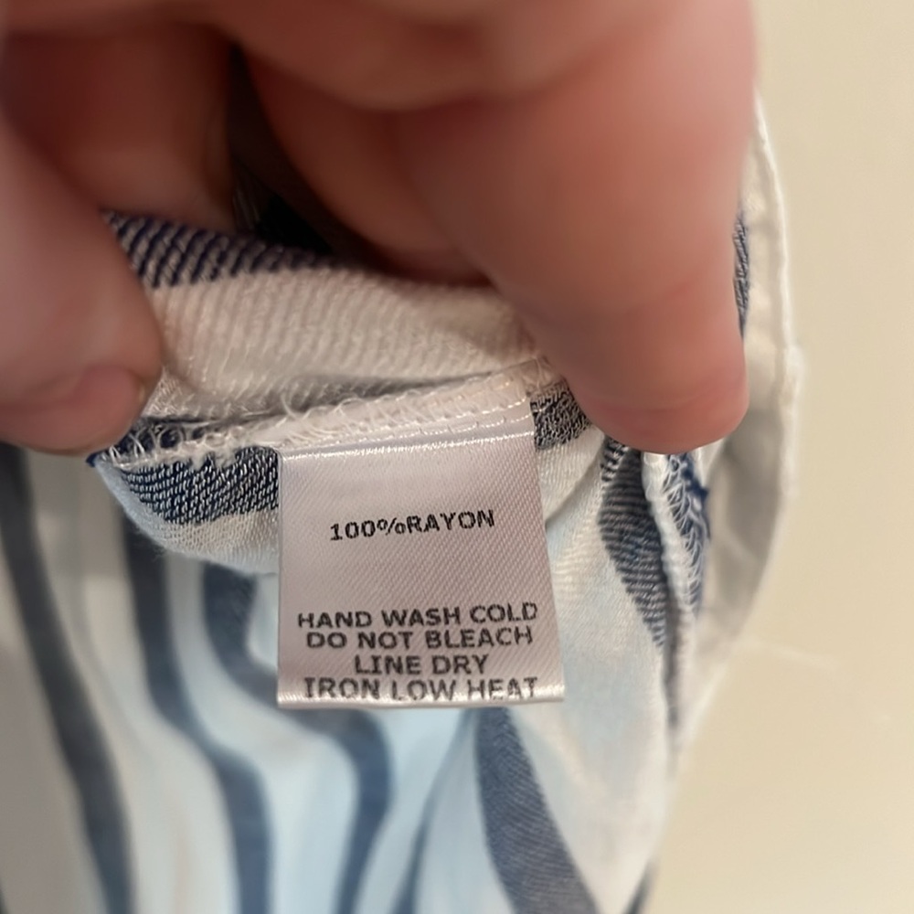 EE:Some Blue White Striped Tunic Short Sleeve Button Down Shirt Size Large EUC - Picture 4 of 5
